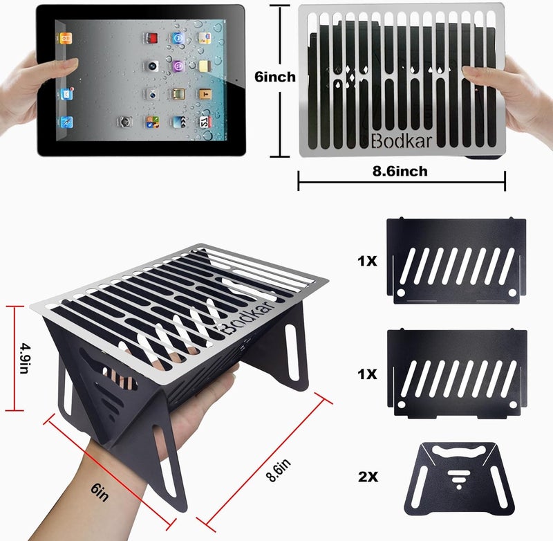 bodkar Charcoal Grill, Portable BBQ Smoker - Lightweight Tabletop Outdoor Grill for Camping, Picnics, Garden, Beach Parties - 6"*4.6"*4.9 - Image 2